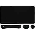 4-in-1 Large Gaming Mouse Pad, Keyboard Wrist Rest Pad & Wrist Support Mousepad Set, Extended Desk Pad Waterproof Desk Mat for Home Office Study Game-Black