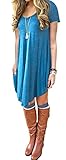 Women's Short Sleeve Casual Loose T-Shirt Dress Blue XL