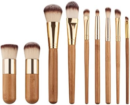 9 Pieces Bamboo Handle Long Stick Makeup Brush Soft Hair Make-Up Tools Beauty Makeup Powder Brush Eyebrow Brush Lip Brush