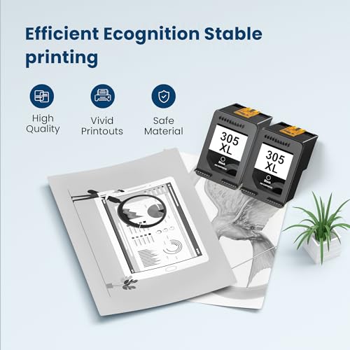 305 305XL Cartridges Replacement for HP 305 XL Cartridge for HP 305 Cartridge for HP Deskjet 2720e 2820e 2700 2710 2722e 4110e 4122E 4222E Envy 6000 6010e 6020e Envy Pro 6400 6422E 0 (2) Black