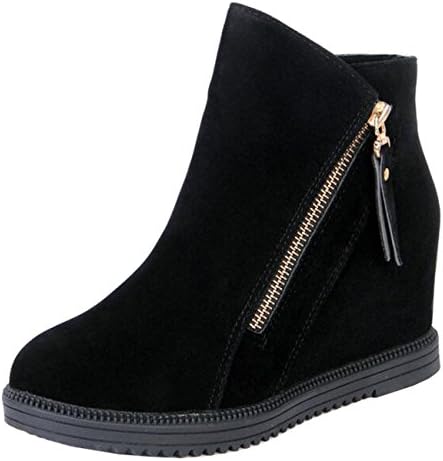 Mashiaoyi Women's Round-Toe Inner-Increaser Flat Zip Ankle Boots US 6 Black