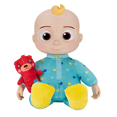 Cocomelon Official Musical Bedtime JJ Doll, Soft Plush Body – Press Tummy and JJ Sings Clips from ‘Yes, Yes, Bedtime Song,’ – Includes Feature Plush and Small Pillow Plush Teddy Bear, Multi