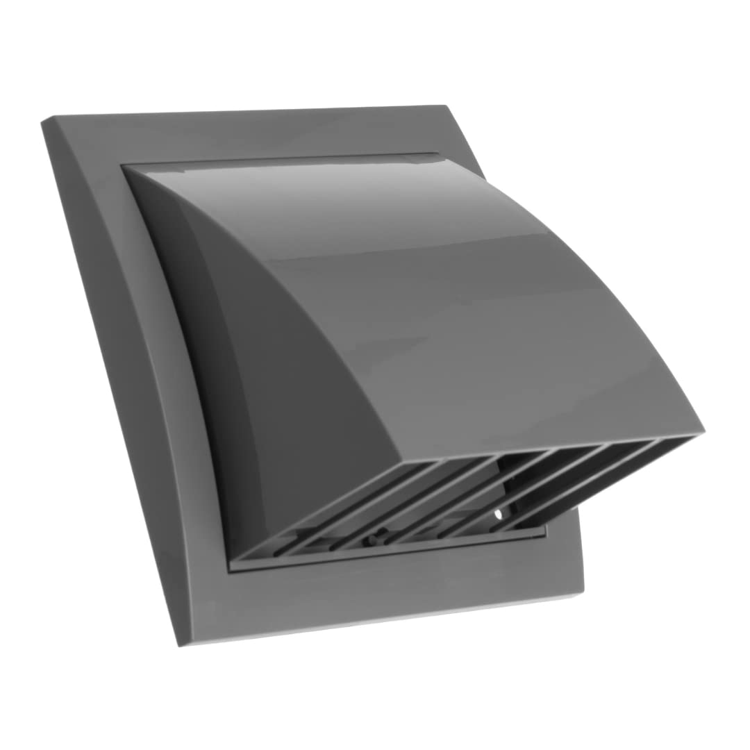 Ø 100mm / 4'' Cowled Duct Cover with Gravity Flap - Ventilation Grille with Rain and Wind Protection - External Air Vent Covers - ABS Plastic Grey