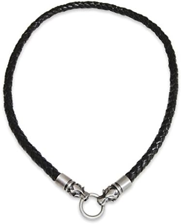 Bico Australia Braided Thick Leather Necklace with Draco Wolf Head Metalwork
