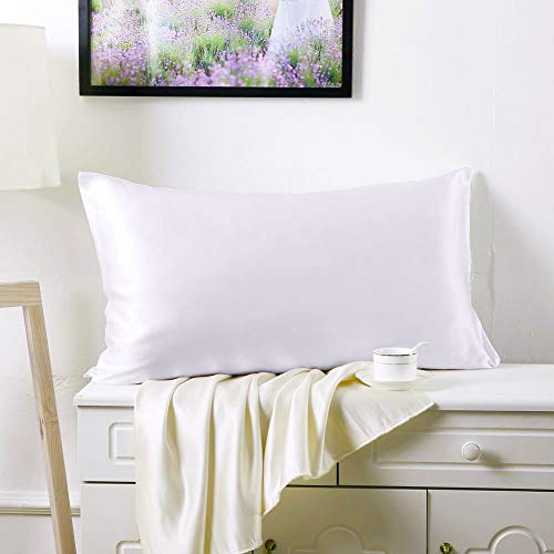 Ravmix 100% Pure Mulberry Slip Silk Pillowcase Standard Size 21 Momme 600 Thread Count Hair Skin Hidden Zipper, Hypoallergenic Soft Breathable Both Sides Silk Pillow Case, 20×26inch, White - Thumbnail 2