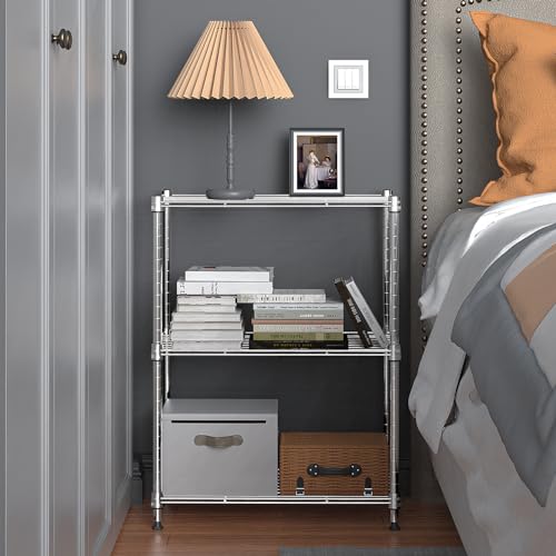 M MZG Metal Shelving Unit with 3 Levels, Load Capacity 204 kg, Adjustable Shelves for Kitchen, Bathroom, Pantry and Office, Study, Chrome, 30 x 45 x 67 cm