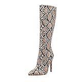 Fainosmny Women Boots Knee High Boots Snakeskin High Heels Christmas Women Shoes Sexy Nightclub Stage Boots Warm Snow Boots