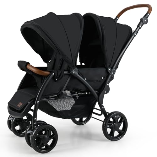 INFANS Double Stroller, Foldable Baby Tandem Stroller with Djustable Backrest C…
