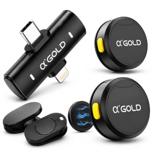 Microfone de Lapela Sem Fio Duplo USB-C e Lightning com Redução de Ruído