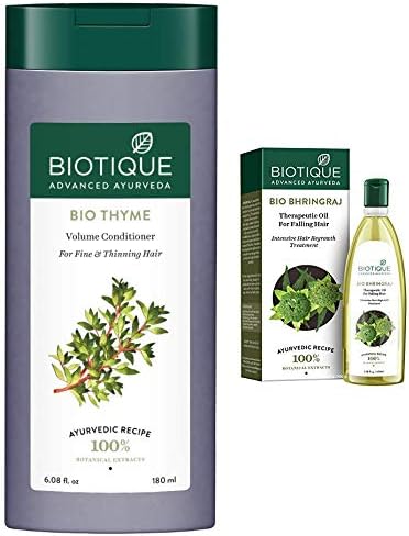 Biotique Bio Thyme Volume Peppermint Conditioner For Fine And Thinning Hair, 180Ml And Bio Bhringraj Oil,100 Ml for Dry Hair, 2 count