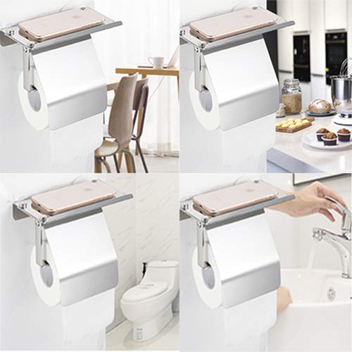 Bearstar Toilet Paper Holder with Shelf Tissue Holder for Bathroom Toilet Paper Roll Holder with Cover SUS 304 Stainless Steel Wall Mounted - Thumbnail 6