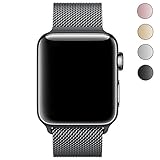 GEOTEL 42mm Milanese Loop Stainless Steel Bracelet Strap Band for Apple Watch Series 1 Series 2 Sport&Edition with Unique Magnet Lock(No Buckle Needed) (42mm-Black)