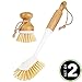 mDesign Bamboo Scrubbing Brushes, Stiff Bristles - Wash Dishes, Pots, Pans - For Kitchen Sink, Household Cleaning - Combo Includes Mini Palm, Long Handled Bottle Brush - Set of 2 - White/Natural Wood