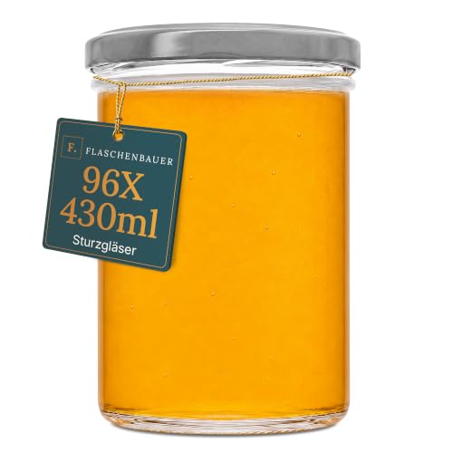 Flaschenbauer - Sturzgläser 430ml 96er Set - Einmachgläser mit Deckel TO82, Schraubgläser, Marmeladengläser, Einkochgläser zur Aufbewahrung, mit Twist