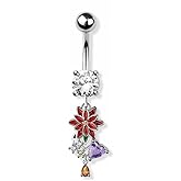 Pierced Owl 14GA 316L Stainless Steel CZ Crystal Flower and Heart Dangling Belly Button Ring