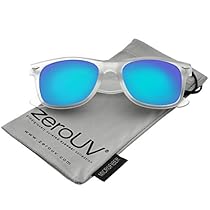 zeroUV - Matte Frosted Frame Reflective Colored Mirror Lens Horn Rimmed Sunglasses 54mm (Frost / Green Mirror)