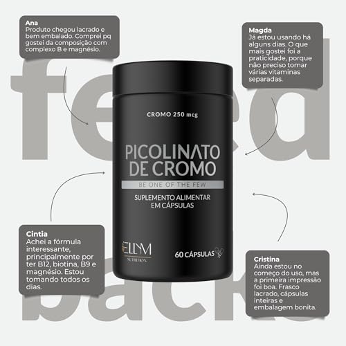 Picolinato De Cromo 250mcg Puro 60 Cápsulas ELLYM NUTRITION Auxilia No Metabolismo De Proteínas, Carboidratos E Gorduras