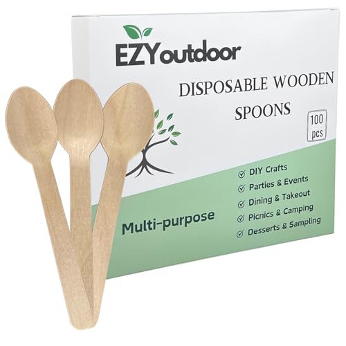 Photo 1 of 100PCS Wooden Spoons Disposable - 6.3 Inch Natural Bamboo Spoons, Compostable and Biodegradable, Ideal for Eating, Crafts, Weddings, Picnics, BBQs, Birthdays and Outdoor Events