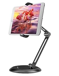 Soporte de mesa ajustable en altura y multiángulo con base de metal pesado, brazo largo de aluminio giratorio de 360°, soporte de escritorio flexible para teléfono móvil de tableta, compatible con teléfonos de 4 a 11 pulgadas, iPad, Nintendo Switch, Kindl