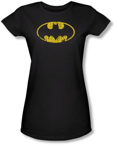 Warner Bros. Women's Batman Classic Logo Distressed Fitted T-Shirt X-Large Black