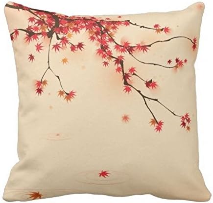 Decorative Square Pillow Covers Cushion Cover Japanese Autumn Art Pillow Case 16X16 Inches