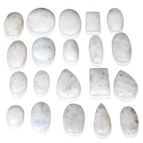 GEMHUB 50.00 Ct Blue Flash Moonstone Cabochon Lot 6–7 Pieces Natural White Smooth Moonstone Loose Gemstones