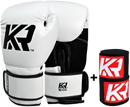 KRBON White Boxing Gloves 12 oz (with FREE Hand Wraps)