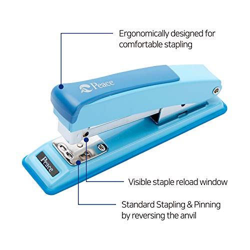 Peace Stapler with 2000 Staples, 2 Pack, Desk Metal Stapler, 25 Sheet Capacity, Standard Commercial Stapler, 100% Made in Korea, Blue Stapler