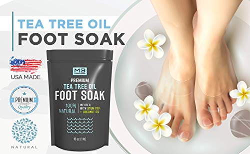 M3 Naturals Tea Tree Oil Foot Soak Infused with Stem Cell - Epsom Salt Foot Spa for Athletes Foot, Toenail Fungus, Callus Remover, Stubborn Foot Odor - Essential Pedicure Foot Bath for Tired Feet 16oz