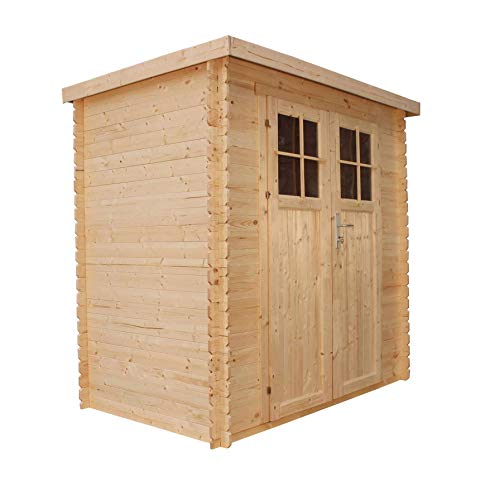 TIMBELA M311F Abri de Jardin en Bois Exterieur - Chalet en Pin/épicéa- Toit Plat - H200 x 130 x 200 cm, 2.22 m²