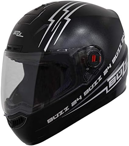 Steelbird SBA-1 Buzz Reflective Full Face Helmet (Large 600 MM, Dashing Black with Clear Visor)