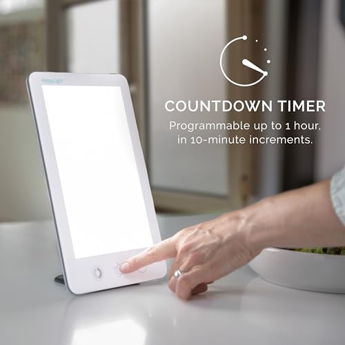 Verilux® HappyLight® Touch Plus - UV-Free LED Bright White Light Therapy Lamp with 10,000 Lux, Adjustable Brightness, Color, and Countdown Timer