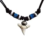 Exoticdream Real Shark Tooth Necklace Surfer Hawaiian Beach Boys Girls Men - Color White Bone (blue II)
