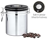 Chef's Star 16 oz Stainless Steel Airtight Canister Coffee Vault with Built-in CO2 Gas Vent Valve and Date Tracking Wheel for Coffee Beans and Coffee Grounds ()