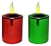 Mr. Light Set of 4 Flickering Amber LED Votive Candles, Metallic Red (2) and Green (2) Finish