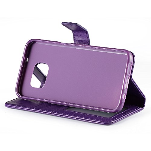 Samsung Galaxy S7 Edge Case, HLCT PU Leather Case, with Soft TPU Protective Bumper, Built-in Kickstand, Cash and Card Pockets (Purple) - Thumbnail 3