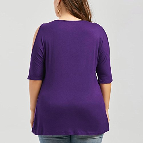 FEITONG Fashion Womens Plus Size T-Shirt Lace Trim V Neck Cold Shoulder Tops Blouse, XL-5XL(XXX-Large,Purple)