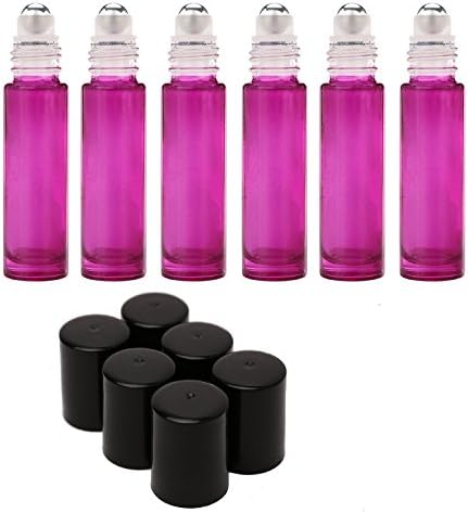 10ml Glass Refillable Bottles with Stainless Steel Roller Balls, Set of 6 for Aromatherapy, Essential Oils, Perfumes, Lip Balms (Pink)