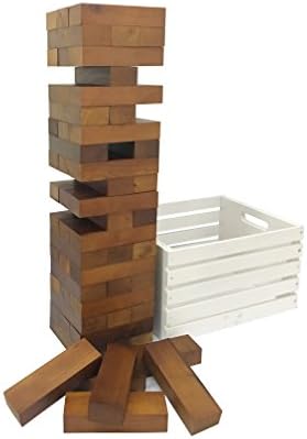 Heemika Giant Tower Blocks-60 pcs,Wooden Tower in Walnut Color with White Crate for Storage. Games for Family Fun