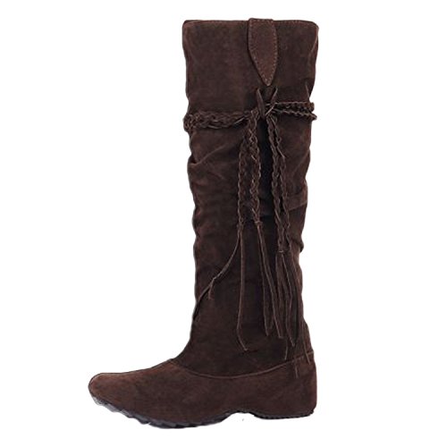 Nonbrand Womens Tassle Slip On Mid Calf Boots Winter Flat Shoes US 10