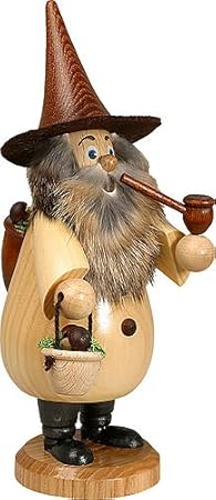 Räuchermännchen Wurzelzwerg Pilzsammler natur - 19 cm - Original Erzgebirge Räuchermann - Drechselwerkstatt Uhlig