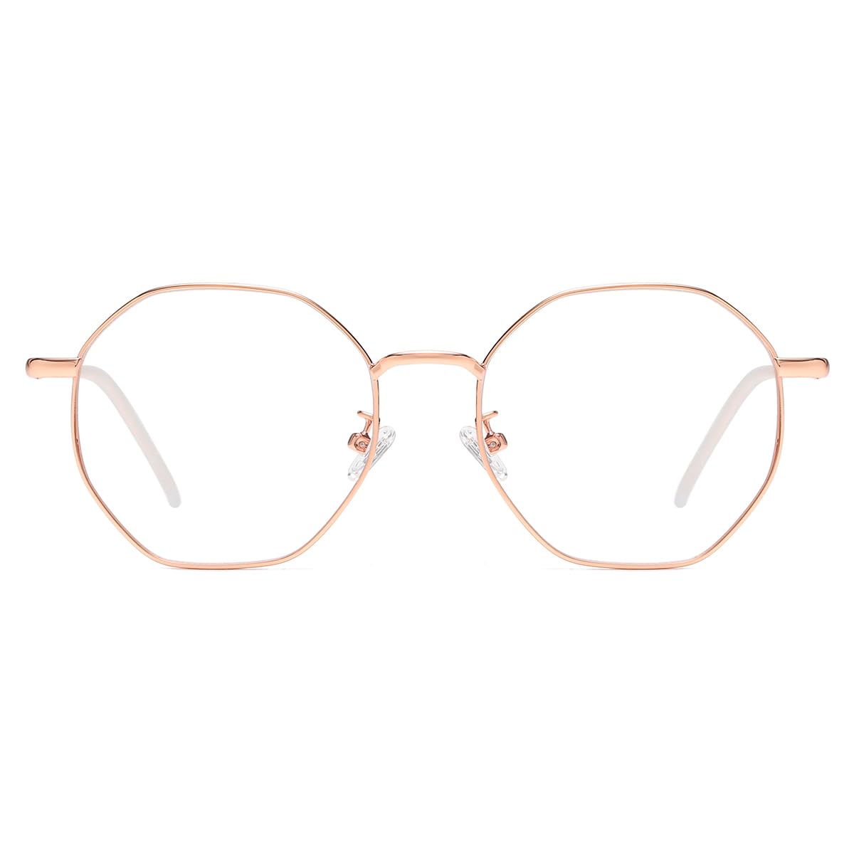 Photo 1 of Gleyemor Blue Light Glasses for Women Men Vintage Octagonal Metal Frame Computer Glasses (Rose Gold)