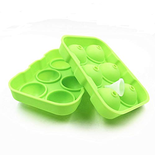 Ice Ball Maker Mould,Ice Cube Mold Silicone,Ice Ball Mold + Transparent Funnel,Silicone Spheres Ice Tray BPA Free Ice Ball Spheres for Whiskey& Drinks Ice Cool for Longer(6 Round Grid,Green)