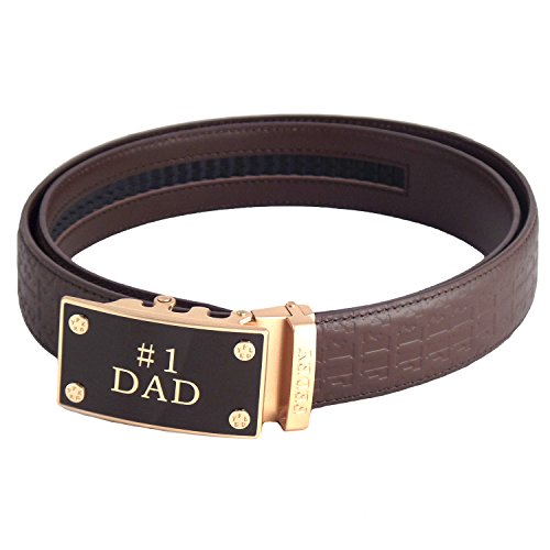 FEDEY Mens Leather Ratchet Belt, Signature Statement Belt w No1 DAD Buckle