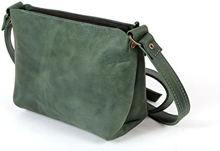100% Crazy Horse Genuine Leather Vintage Green Small Women Crossbody Bag Clutch Purse