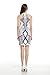 VertHome Sleeveless Halter Neck Mini Dress Geometric Pattern Sheath Dress White