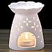 NJCHARMS Ceramic Tealight Holder Essential Oil Burner Aromatherapy Wax Candle Tart Burner Warmer Diffuser Aroma Candle Warmers Porcelain Decoration for Parlor Bedroom Carved Clover Shape White