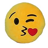 Emoji Comfort Emoji Smiley Round Yellow Emoticon Cushion Stuffed Plush Toy Various Designs (Kissy Heart)