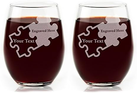 Custom Engraved Couples Puzzle Piece Glasses - Set of Two (Stemless Wine)
