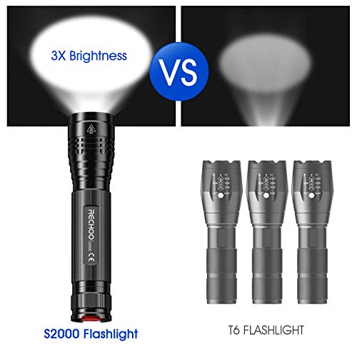 High-Powered LED Flashlight S2000, RECHOO Upgraded Powerful 2000 High ...